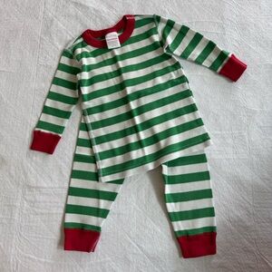 Hanna Andersson Green, White and Red Striped Pajamas Size 12-18 Mths